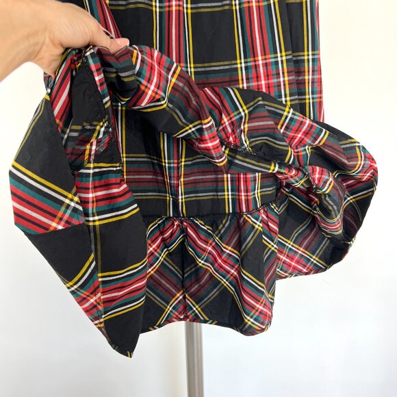 Sz 2- J. Crew Factory Black Plaid Cotton Ruffle Bow A-Line Midi Skirt - Picture 5 of 12